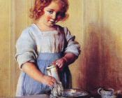 Washing Dishes Emily and Her Tea Set - 查尔斯·考特尼·柯伦